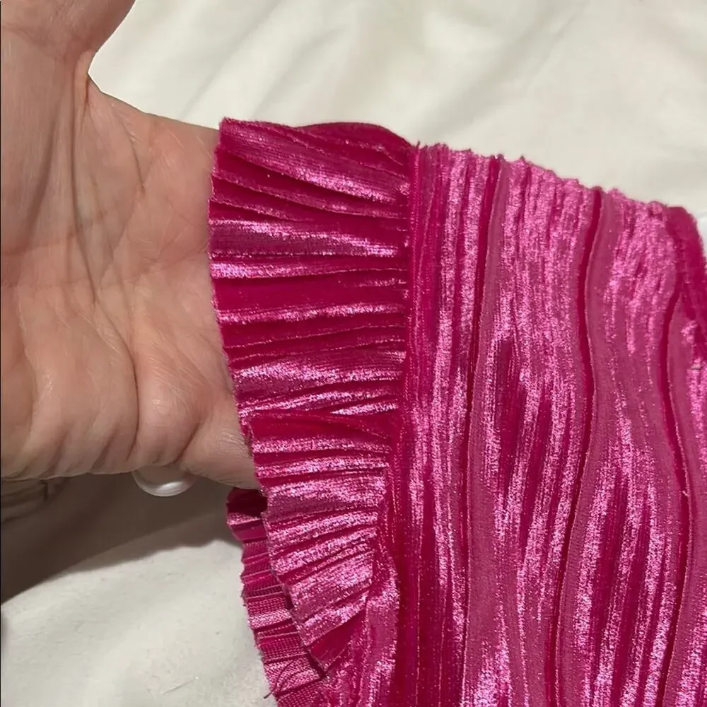 btween 7 Vibrant Pink pants wide leg romper w/ Headband velvet burn out stripe